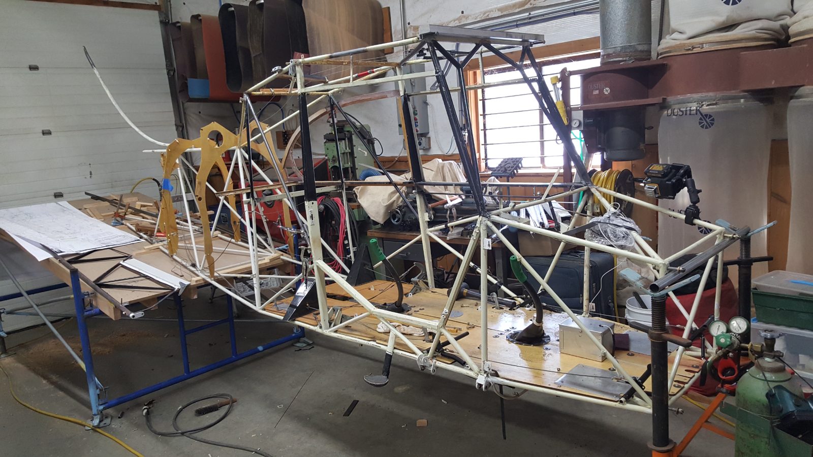 Welded steel-tube fuselage frame of an experimental aircraft under construction