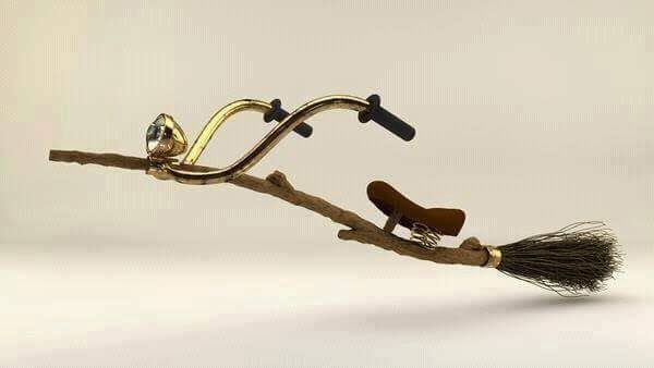 A broomstick fitted with aircraft controls